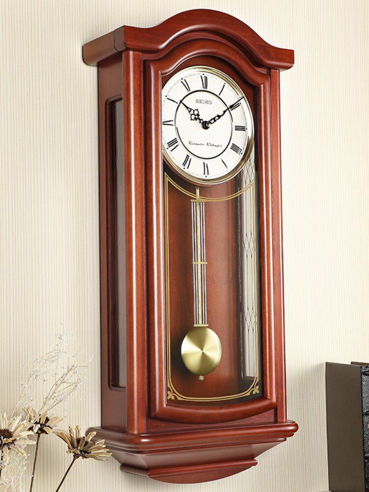 日本精工钟表欧式复古客厅教堂实木复古大气创意静音报时挂墙挂钟