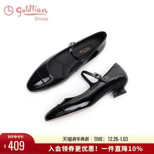 圆头浅口黑色不累脚猫跟单鞋 金利来低跟玛丽珍单鞋 时尚 新款 女春季