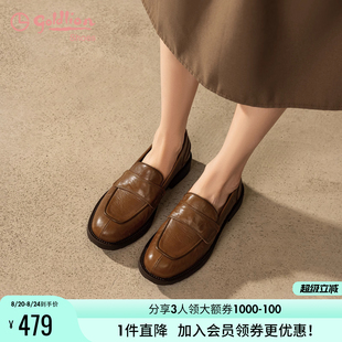 复古一脚蹬平底休闲乐福鞋 金利来英伦风小皮鞋 粗跟女鞋 女春季 新款