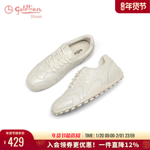 金利来女鞋秋季新款小白鞋百搭平底德训鞋女休闲运动系带赛车鞋