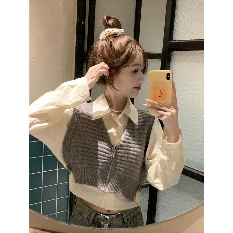 衬衣马甲两件套女美拉德