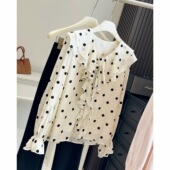 叠穿宽松衬衫 春秋季 气质长袖 设计感荷叶边波点衬衣女法式 上衣 新款