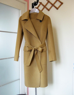 腰带双面羊绒大衣经典风衣款驼色毛呢外套中长款