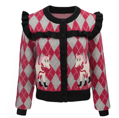 JUNGLEME复古菱格针织开衫女