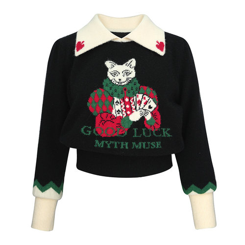 JUNGLEME复古小猫提花毛衣