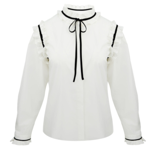 JUNGLE ME系带撞色蝴蝶结法式复古气质木耳边白色衬衫女2026新款