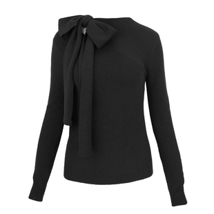 JUNGLE ME黑色通勤优雅蝴蝶结绑带毛衫针织气质法式围巾内搭亲肤