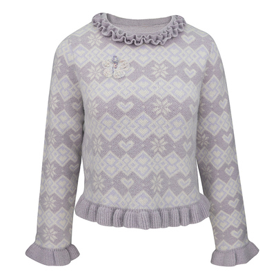 JUNGLEME紫色花边领毛衣