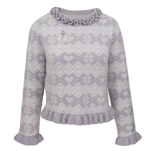 JUNGLEME紫色花边领毛衣