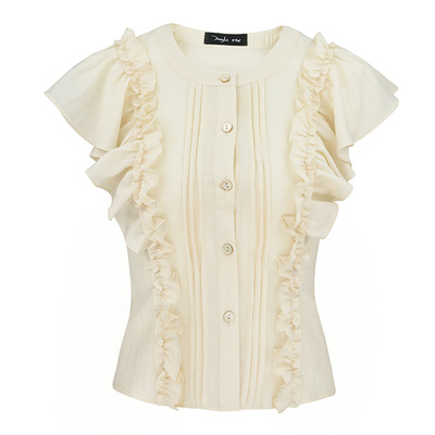 JUNGLEME圆领荷叶边小飞袖衬衫