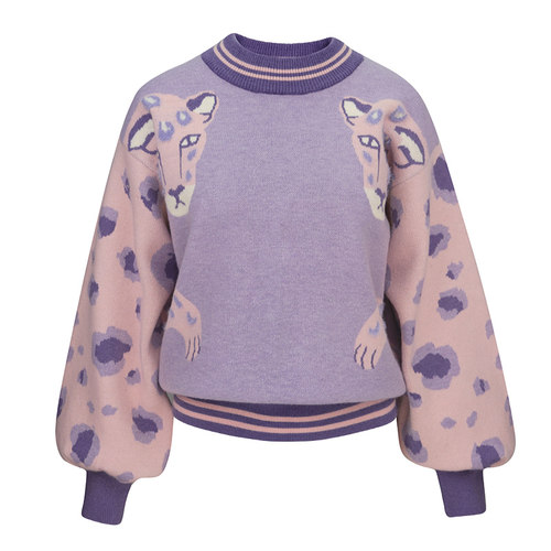 JUNGLEME秋冬豹纹拼接毛衣