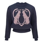 ME修身 长袖 花边领厚款 JUNGLE 套头复古爱心豹提花蓝色毛衣针织衫