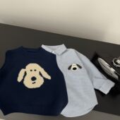 新款 时尚 套装 男童春秋季 中小童韩版 学院衬衫 绣花针织衫 马甲两件套