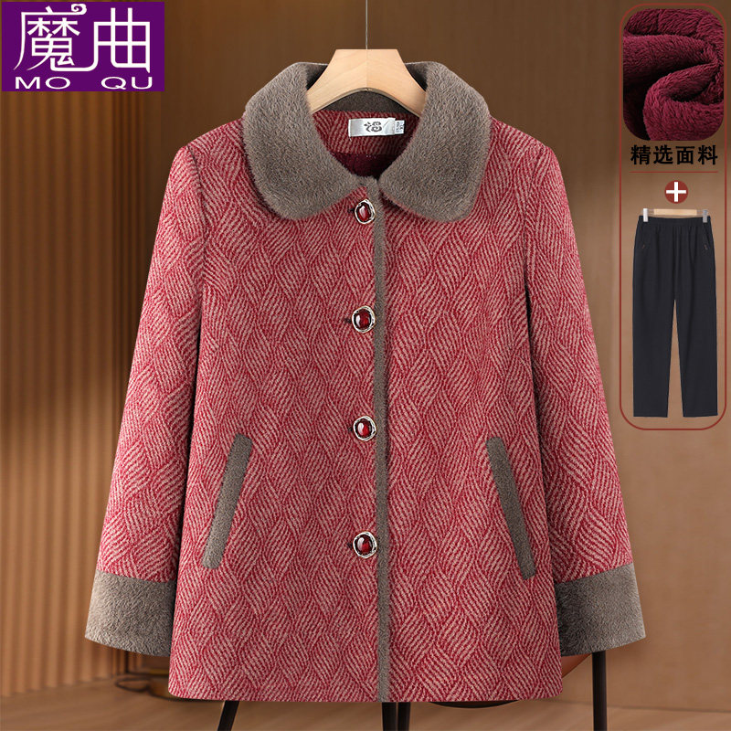 奶奶秋冬装加绒加厚外套中老年人女装妈妈保暖上衣老太太棉衣