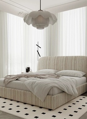 法式侘寂风软包布艺床现代简约主卧室北欧复古风雪尼尔网红双人床