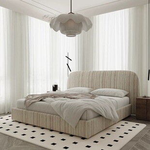 法式 侘寂风软包布艺床现代简约主卧室北欧复古风雪尼尔网红双人床