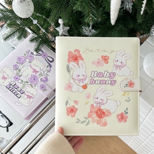 LOVELY 大a5桃花小兔皮质pu皮卡册卡通磁吸追星专辑3寸小卡收纳册