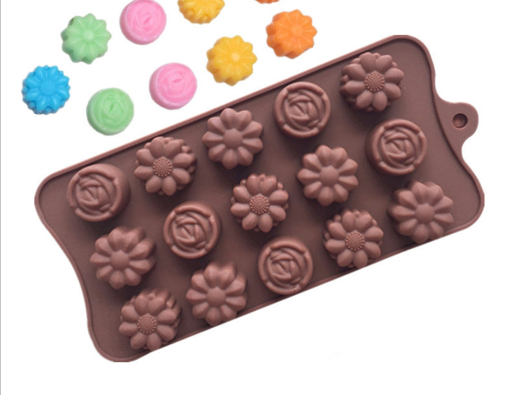 现货 15连立体小花硅胶巧克力模具 DIY 手工烘焙模具冰格模具