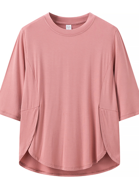 女装2023夏季新款简约百搭圆领宽松遮肉减龄修身休闲中袖T恤6289
