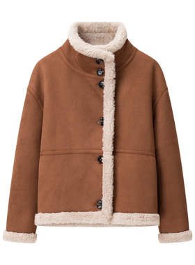 女装 冬季新款正反两面穿仿皮毛一体麂皮绒加厚保暖短外套 410268