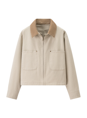 女装 秋季新款复古撞色巴恩风翻领茄克长袖工装夹克短外套 479208