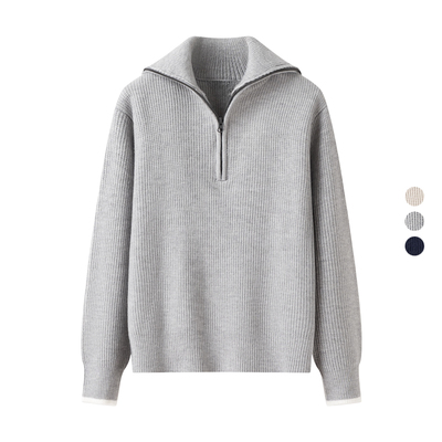 女装 2024冬季新款 大翻领柔软百搭半拉链针织衫长袖毛衣 472198