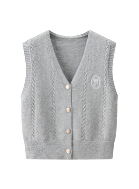 女装 2025秋季新款 学院风V领单排扣马夹背心针织衫马甲 508243