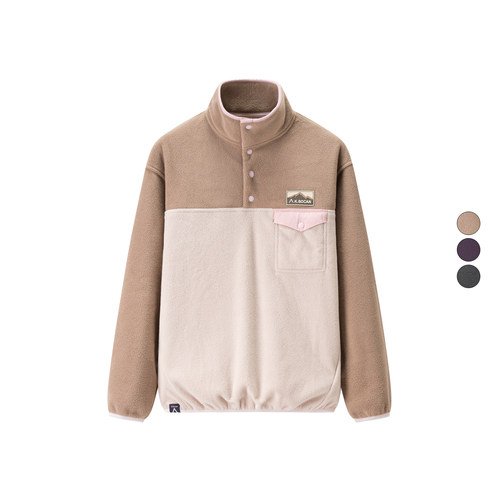 女装 2025冬季新款 简约拼接撞色双面摇粒绒长袖套头卫衣 510023