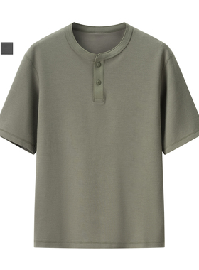 男装 2025夏季新款 快干宽松华夫格亨利领休闲短袖T恤 475361