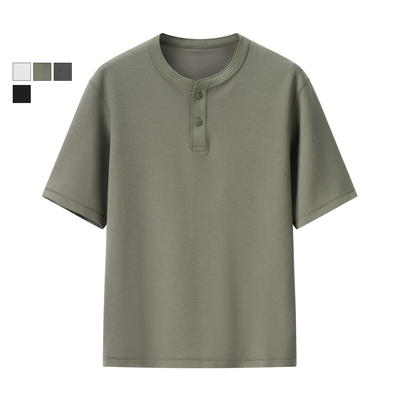 男装 2025夏季新款 快干宽松华夫格亨利领休闲短袖T恤 475361