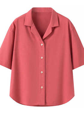 女装 2024夏季新款 麻混纺单排扣衬衣宽松翻领短袖衬衫 455752