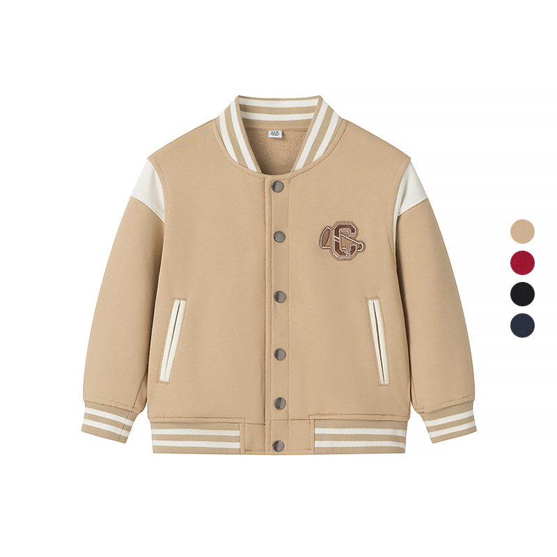 童装 2024春季新款 新年红学院风立领棒球服撞色夹克外套 464998