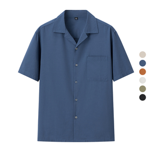 衬衫 男装 古巴领衬衣棉混纺宽松翻领短袖 新款 464938 2024夏季