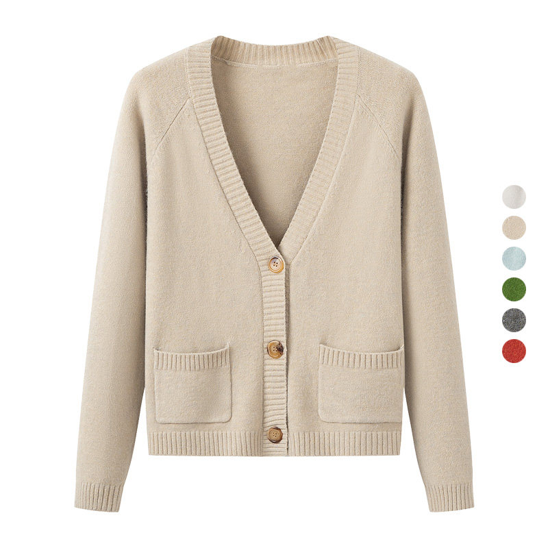 V领长袖毛衣针织开衫外套