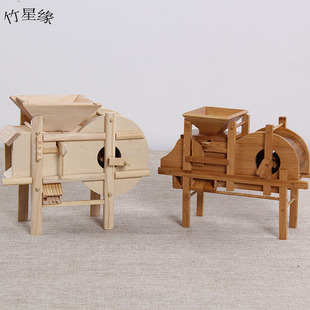 竹木制品工艺品摆件 仿真桌面摆设 生日礼物 农用工具模型木风车