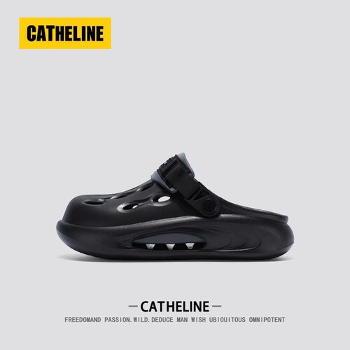 美国CATheline高级感黑色洞洞鞋男夏季外穿拖鞋两用软底涉水凉鞋