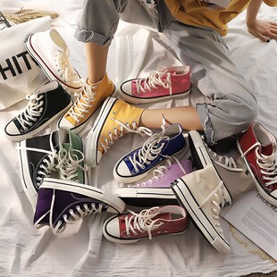 子女ulzzang帆布鞋 原宿板鞋 学生高帮鞋 ins韩版 2025新款 港味复古鞋