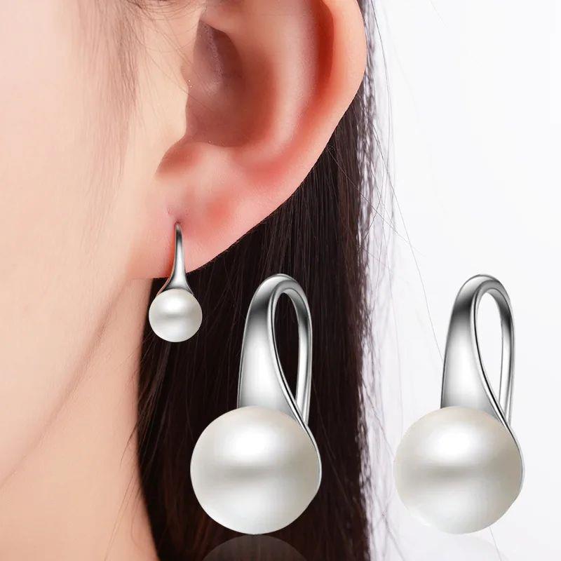 Elegant 925 Silver Needle Big Clear Freshwater Pearl Earring