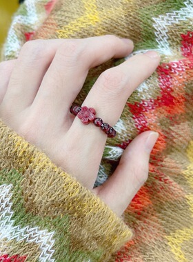 朱砂石榴石四叶草女士戒指手饰