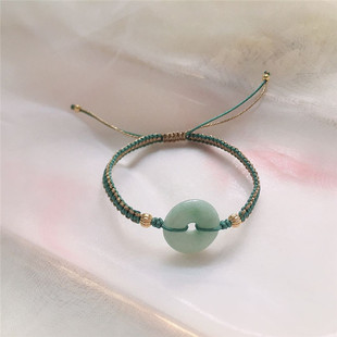 天然翡翠平安扣手链手串手链女缅甸翡翠玉饰品女手工保值绿色