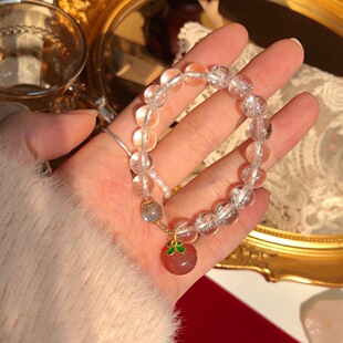 新品喜马拉雅白水晶手链搭配灰月光送女朋友情人节礼物珍珠