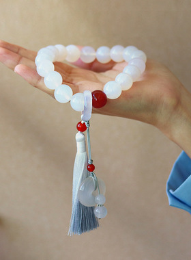 荔枝冻白玛瑙玉髓平安扣手串珠串
