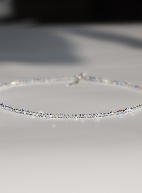 施家极细发光水晶吊坠锁骨链项链