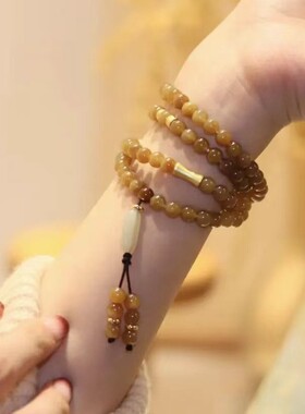 松栗子多层和田玉糖色佛珠手串