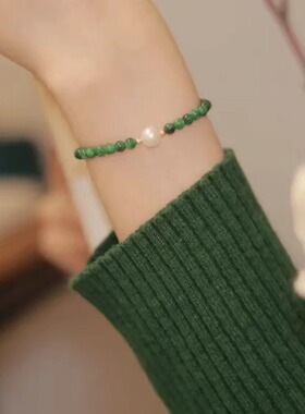 浮翠绿绿玉髓珍珠复古小众手链