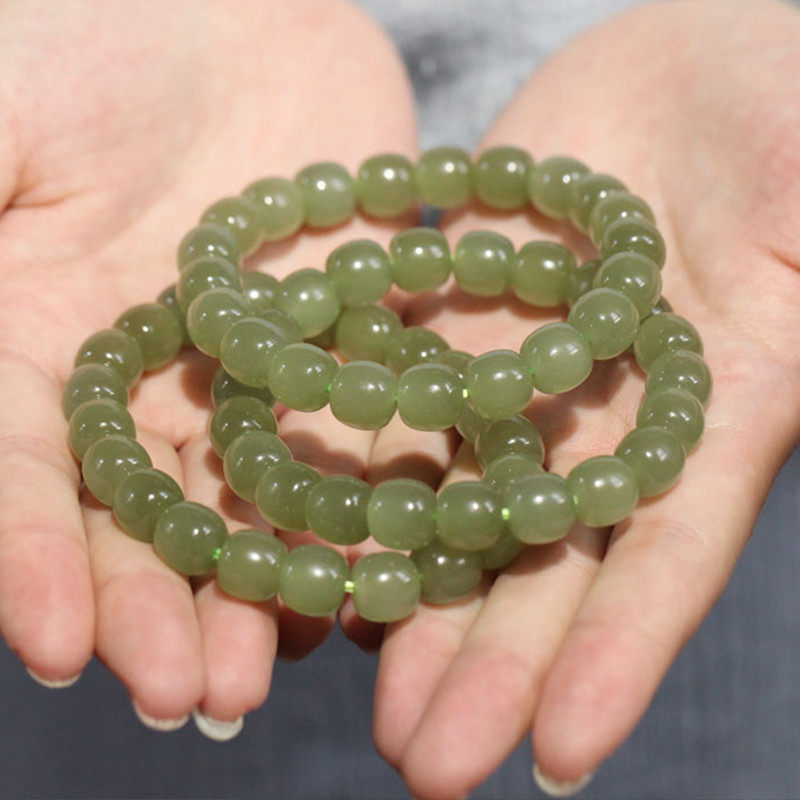 和田玉青海料单圈冰晴水老型珠美搭手串女玉手链饰品圆珠玉饰品