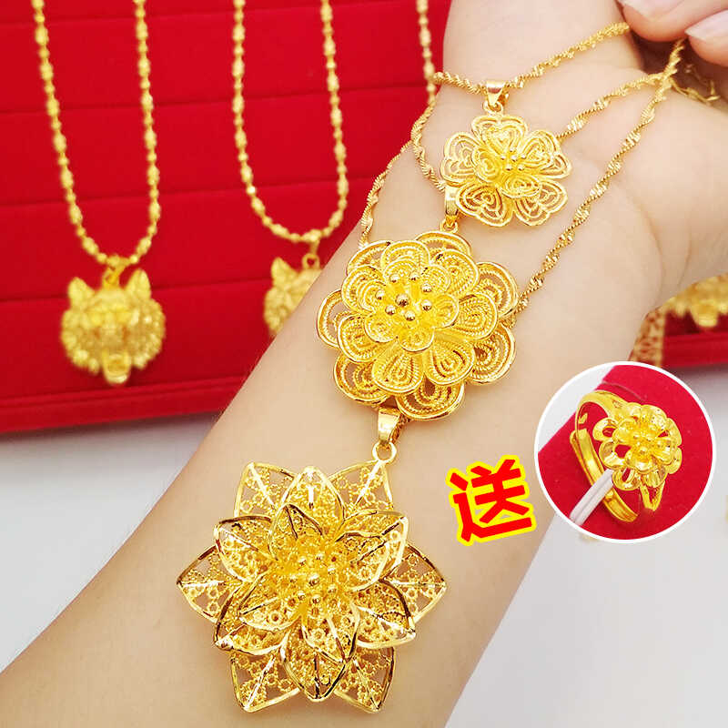 越南沙金项链女款24k金吊坠仿真黄金999久不掉色锁骨链百搭时尚