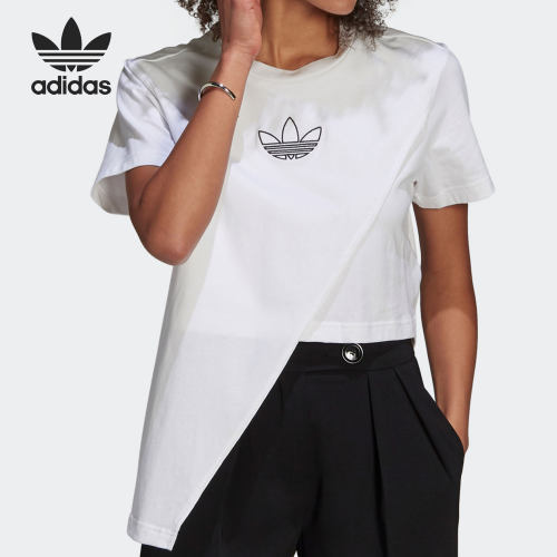 Adidas/阿迪达斯正品三叶草女子不对称下摆运动短袖T恤GN3159