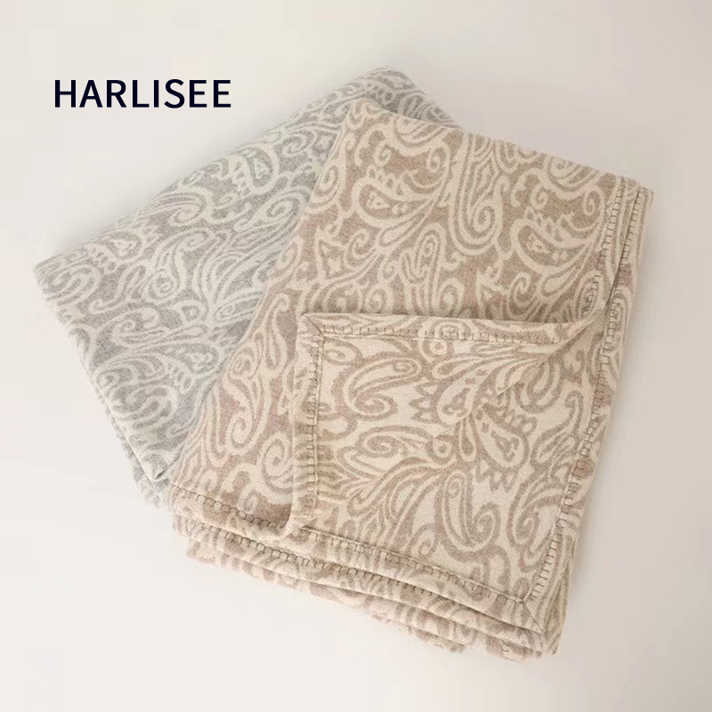 加厚羊绒羊毛毯欧式腰果花沙发盖毯单人保暖灰色毯子被子驼色披毯