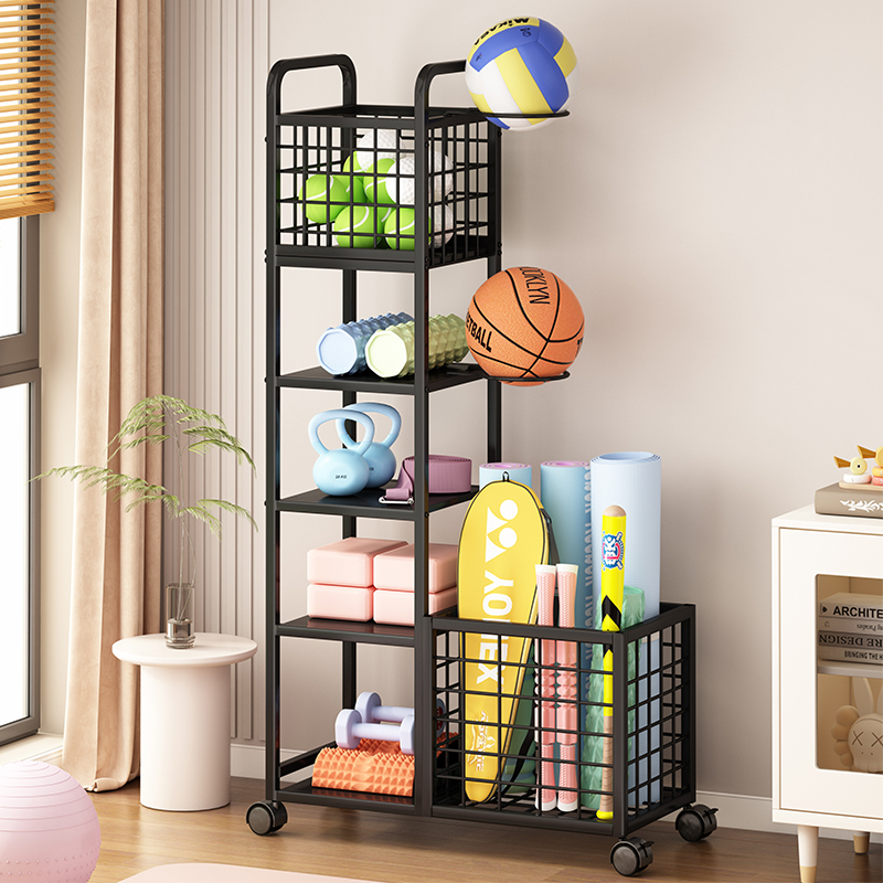 健身器材收纳架家用瑜伽垫泡沫轴收纳筐壶铃哑铃篮球架运动置物架